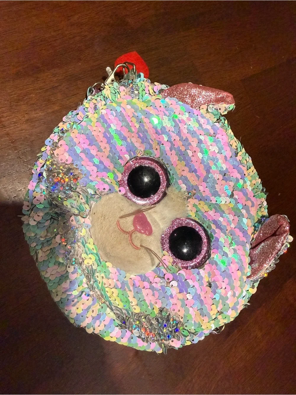 Ty Sequin Cat Coin Purse in Iridescent Aqua and Pink